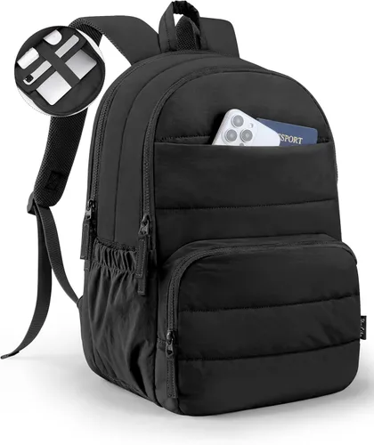 Vista 9 de Mochila de viaje Uselike para mujeres, mochila para portátil de 15.6 pulgadas, mochila universitaria acolchada, mochilas de trabajo bonitas, Beige