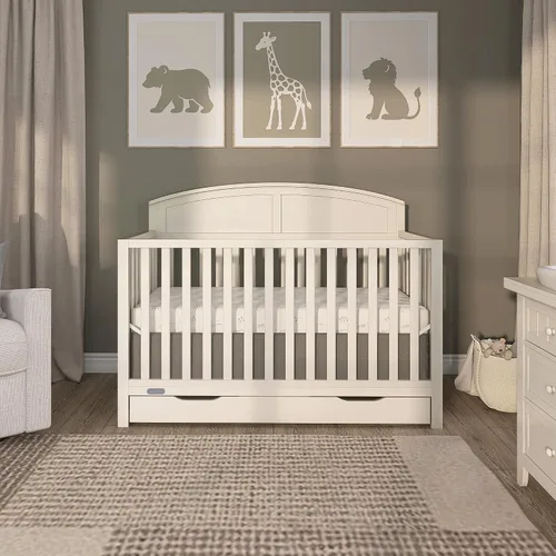 Vista 2 de Dream On Me Storybrooke - Cuna convertible con cajón de almacenamiento 5 en 1: se convierte en cama de día y tamaño matrimonial, altura ajustable
