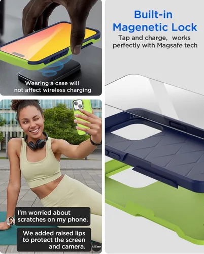 Vista 5 de AICase Funda para iPhone 15 Plus con protector de pantalla de vidrio + lente de cámara, resistente protección contra caídas, cuerpo completo