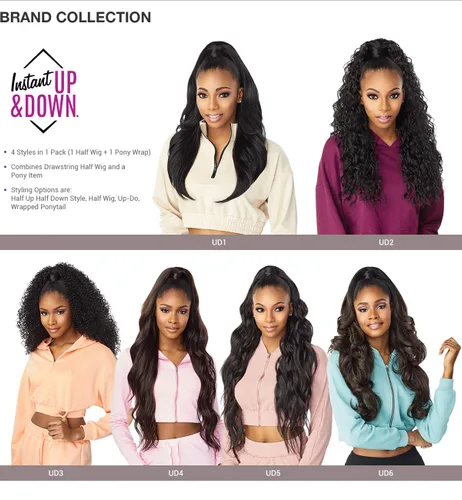Vista 3 de Sensationnel Instant Updown Halfwig Pony - Iud 5 4 estilo en 1 media peluca y cordón de pony (T1B/4) 4 Style In 1, Pony Wrap, Up-do, Half-up