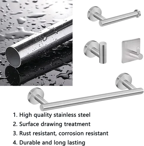 Vista 5 de Juego de accesorios de baño de 5 piezas, juego de toallero de acero inoxidable SUS304, toallero de mano de 16 pulgadas, estante de papel higiénico