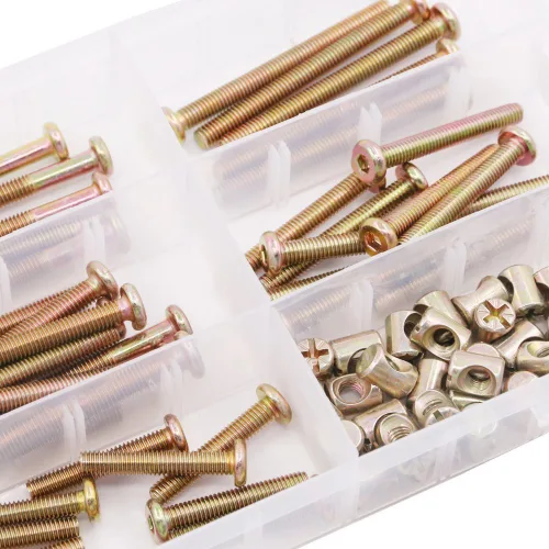 Vista 6 de Hilitchi 100 tornillos de cuna chapados en zinc M6 con tapa hexagonal, tornillos de barril para muebles, tuercas de perno, kit surtido para muebles