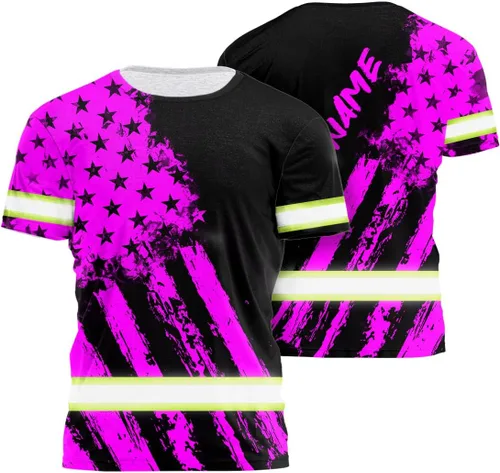 Vista 28 de Camisa de alta visibilidad con bandera de Estados Unidos de color para hombres y mujeres, con nombre personalizado, camisa de seguridad reflectante