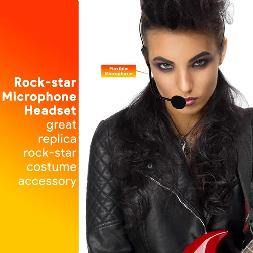 Vista 2 de Skeleteen Rockstar - Accesorio para disfraz de micrófono y auriculares falsos de Rock Star MJ Singer