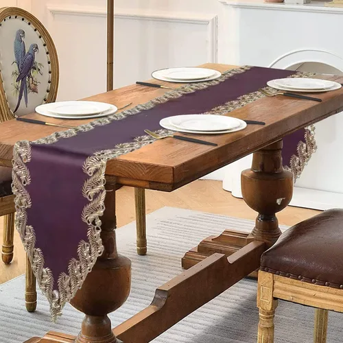 Vista 6 de DECOZEN Camino de Mesa Navideño Dorado con Ciruela – Bufanda Decorativa Bordada para Comedor y Tocador para Mesas Navideñas, Bodas y Fiestas – 14 x