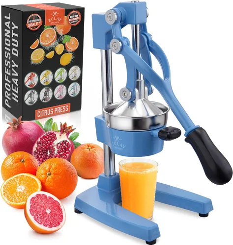 Vista 29 de Zulay Kitchen Exprimidor de hierro fundido, exprimidor de naranja resistente con coladores desmontables para una fácil limpieza, prensa de cítricos