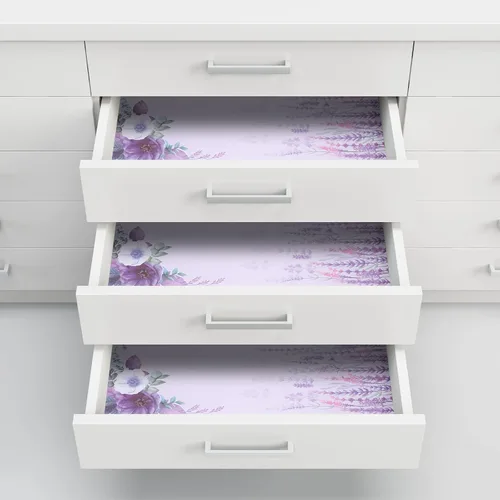 Vista 6 de 24 hojas de forros perfumados para cajones de 15.7 x 22.8 pulgadas, color lavanda, papel no adhesivo, estampado floral perfumado para armario