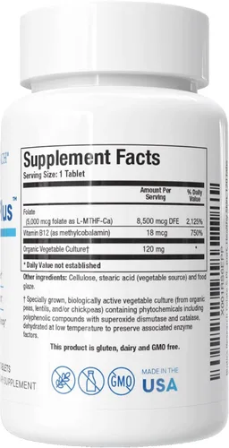 Vista 2 de BIOTICS RESEARCH Folato 5 Plus, Folato de alta potencia 5mg con B12, 120