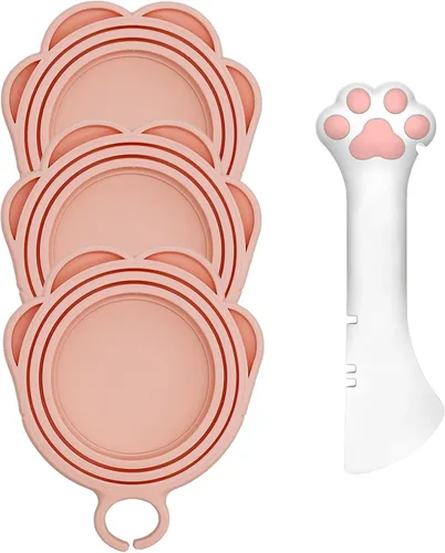 Vista 15 de Cuchara para latas de comida para gatos y 3 tapas de latas, bonitas fundas con forma de pata y abridor para alimentos húmedos, silicona universal