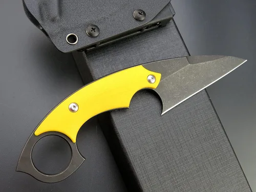 Vista 3 de C1118 Cuchillo de hoja fija, hoja D2 G10 mango EDC cuchillo de herramienta para acampar al aire libre, senderismo, pesca con funda kydex (amarillo)