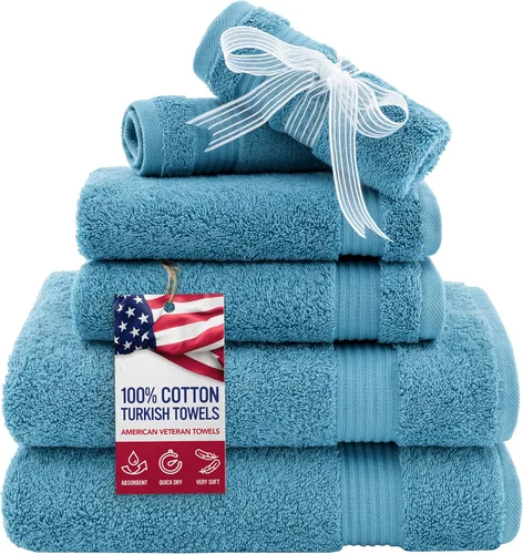 Vista 60 de Juego de toallas American Veteran Towel, de lujo, 6 piezas de algodón 100 % turco para máxima suavidad y absorción, para hotel y spa