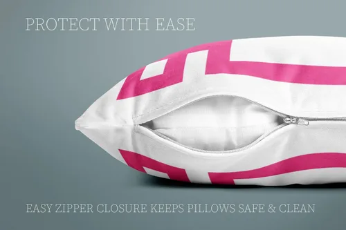 Vista 4 de Funda de almohada rectangular con cremallera en un lado impreso de 12 x 16 pulgadas, color blanco y rosa intenso Rosa fucsia