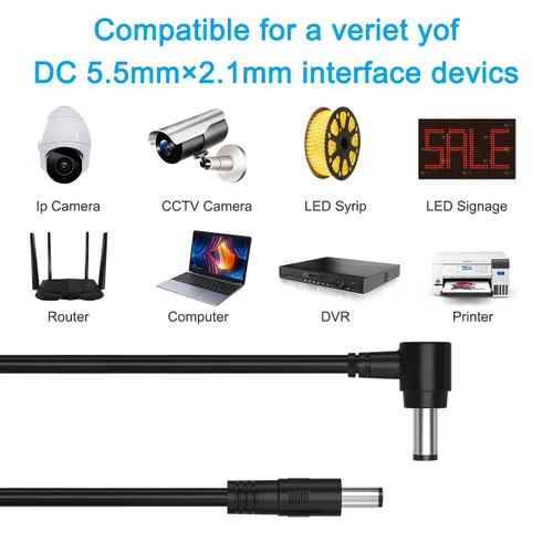 Vista 5 de Cable de extensión CC macho a macho, cables de cámara de vigilancia, 90 grados 0.217 in x 0.083 in, cable de extensión de alimentación de 12v CC
