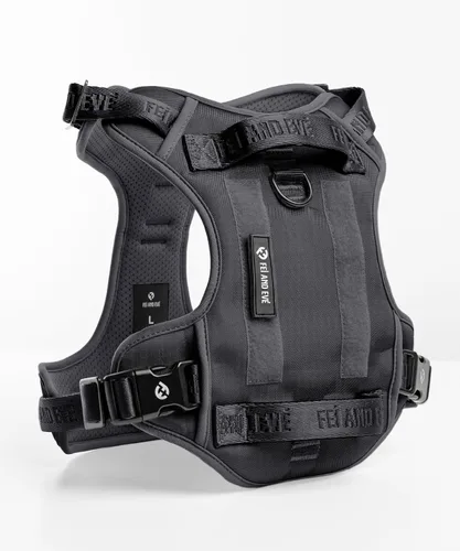 Vista 7 de Fei & Eve - Arnés para perro, sin tirones, nailon duradero, doble asa, panel táctico, pequeño (negro) 3-Point No-Pull Control, Dual Handle