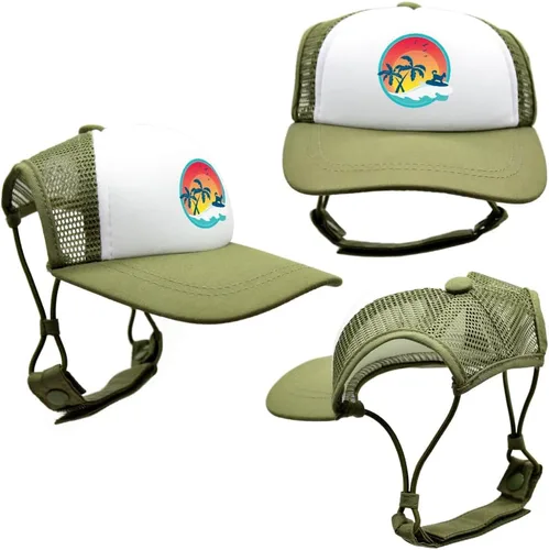 Vista 52 de Sunset Collection, sombreros de camionero de PupLid para perros (XXS) Protección solar elegante de alta calidad para el perro moderno, ajustable