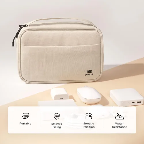 Vista 2 de pack all Organizador Electrónico Plus, Bolsa Organizadora de Cables de Mayor Capacidad, Estuche de Transporte Resistente a Golpes, Bolsa de Beige