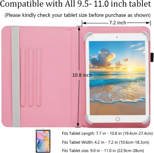 Vista 6 de Funda universal para tablet Android de 10 y 10.1 pulgadas, Dluggs de piel sintética con rotación de 360 grados, soporte multiángulo