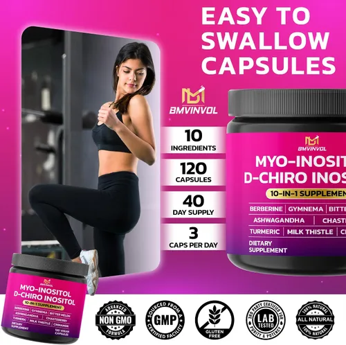 Vista 6 de BMVINVOL Suplemento de inositol - Myo-inositol y D-Chiro Inositol Ideal 40:1 Proporción - Más Berberina, Canela, Ashwagandha + 5 Más - 120 Cápsulas