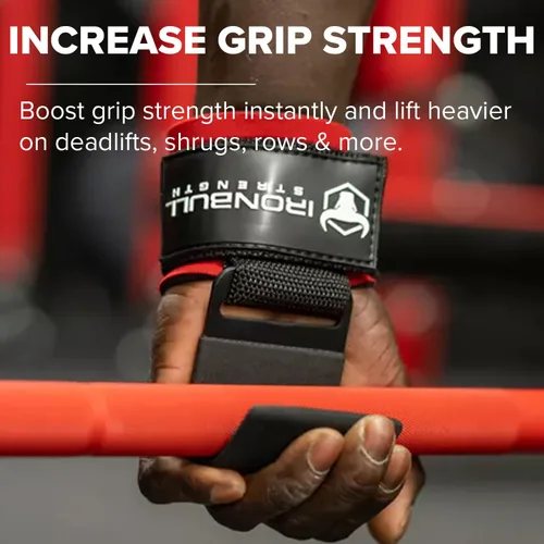 Vista 6 de Iron Bull Strength Ganchos de acero para levantamiento de pesas (par) - Correas de muñeca de levantamiento de pesas resistentes - Correas