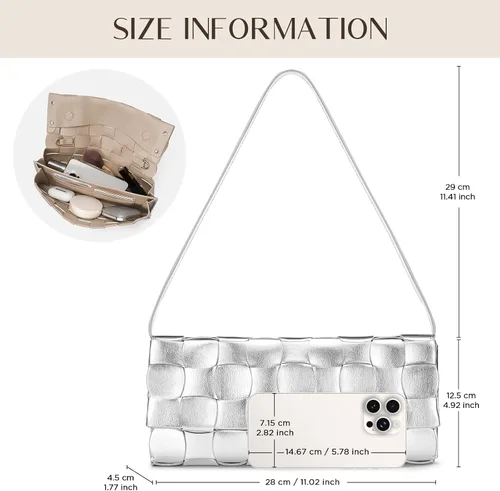 Vista 5 de CHUNLI Bolsos de mano tejidos de noche para mujer, bolso cruzado de poliuretano para noche, eventos formales, boda, fiesta