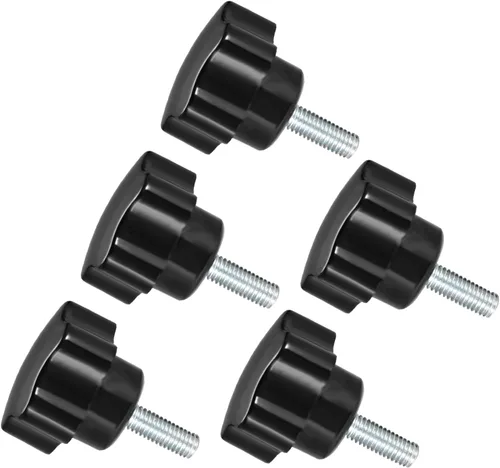 Vista 7 de Perillas de sujeción de estrella, rosca macho M5 x 2.756 in, cabeza de 0.925 in, mango de tornillo de pulgar de plástico, perno roscado negro