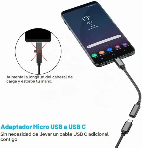 Vista 3 de Adaptador micro USB a USB C, (paquete de 2) Micro USB hembra a USB tipo C macho Conversor de carga rápida compatible con Samsung Galaxy S23 S22 S21