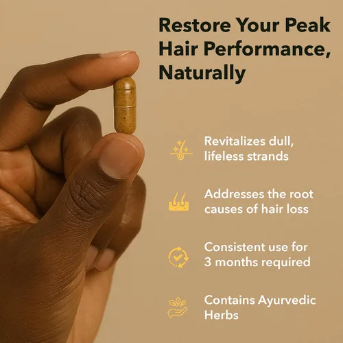 Vista 3 de H5 Grow+ Suplemento vitamínico para el cabello, biotina, hierbas ayurvédicas y 5 grupos de nutrientes para el crecimiento, densidad y fuerza