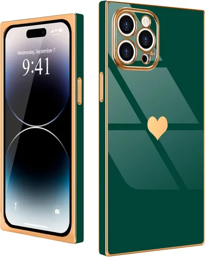 Vista 42 de Compatible con iPhone 12 Funda Rectangular Bonita Chapado Dorado Lujo Corazón de Amor Funda de Teléfono para Mujeres Niñas A Prueba de Golpes