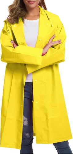 Vista 3 de Poncho de lluvia de EVA reutilizable para adultos, unisex, hombres y mujeres, impermeable largo transparente con capucha