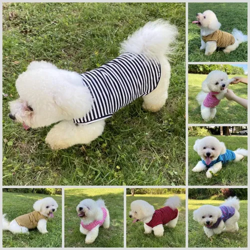 Vista 5 de Camisas para perros Camisetas de algodón a rayas, chaleco básico transpirable Camiseta elástica sin mangas para cachorros y gatos, algodón