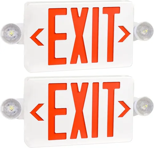 Vista 18 de OSTEK Señal de salida LED rojo con luces de emergencia, dos luces LED de salida de emergencia de cabeza ajustable con batería de respaldo, doble