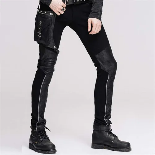 Vista 6 de Devil Fashion Pantalones casuales para hombre punk patchwork rectos con bolsillo