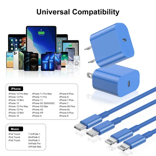 Vista 7 de Cargador rápido para iPhone, cable Lightning de carga rápida de 10 pies, para iPhone 14, 13, 12 Pro Max, cargador de carga rápida con bloque