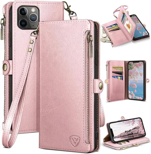 Vista 12 de XcaseBar Funda tipo cartera para iPhone 11 Pro Max de 6.5 pulgadas con cremallera y tarjetero de crédito [bloqueo RFID], funda de piel sintética