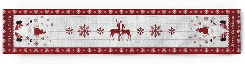 Vista 6 de Camino de mesa de lino y algodón de Feliz Navidad, gnomo, copo de nieve, camino de mesa de madera para mesa de comedor, decoración de cocina