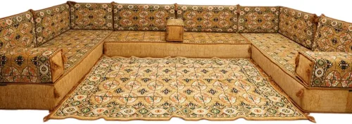 Vista 127 de arabicsofa Sofá en forma de U de estilo árabe para el suelo – Juego de Majlis hecho a mano – Sofá de estilo bohemio