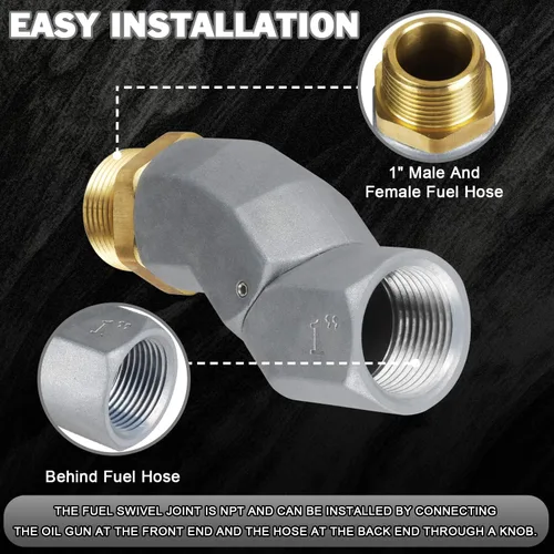 Vista 7 de HLOGREE 1" NPT, 2 piezas de conector giratorio de 360 grados para manguera de combustible para bomba de transferencia de combustible, diésel