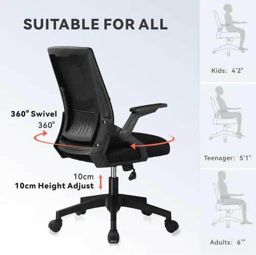 Vista 6 de COMHOMA Office Chair with Flip-up Armrests Ergonomic Computer Desk Chair with Adaptive Lumbar Support & Breathable Mesh, Black, Pack of 2