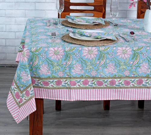 Vista 40 de Ridhi Mantel rectangular con estampado de bloque de mano verde espárragos Espárragos Verde Gadd