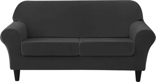 Vista 11 de CONRUSER Funda elástica para sofá, funda de terciopelo suave para sofá de un solo asiento con funda de cojín, protector de muebles (beige, talla S)