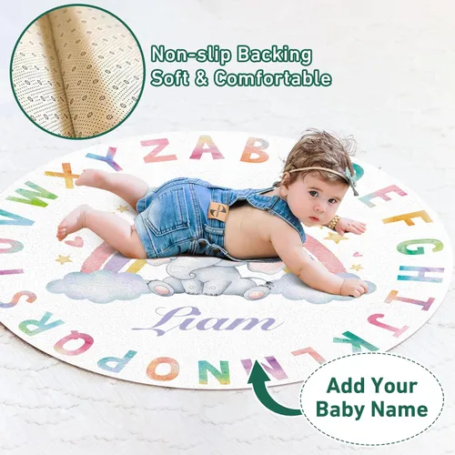 Vista 3 de Alfombra de juego para bebé con nombre personalizado: alfombra de área personalizada con diseño del alfabeto para bebé, niña y niño, alfombra