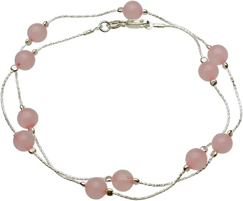 Vista 2 de Collar de cadena de plata esterlina con ilusión de dispersión de piedra de cuarzo rosa, Italia