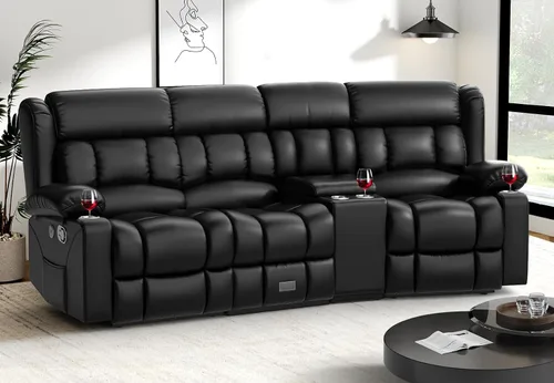 Vista 22 de Dresegmt - Juego de sofá reclinable con consola, diseño de respaldo central abatible, sofá de 3 plazas y sillón reclinable individual, sofás Gris