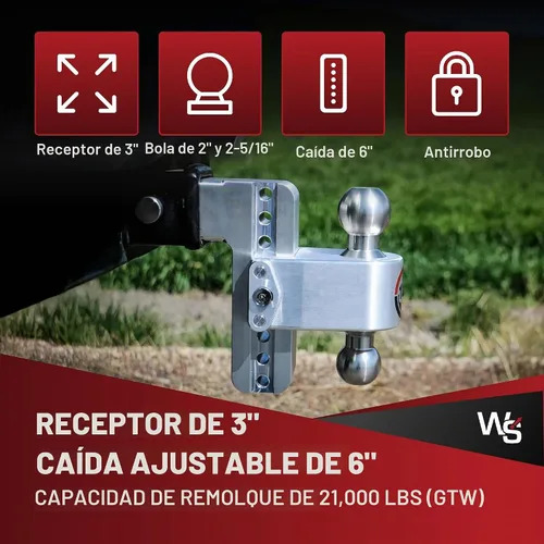 Vista 2 de Weigh Safe Soporte de bola de enganche de remolque ajustable, enganche de caída ajustable de 6 pulgadas para receptor de 3 pulgadas, enganche