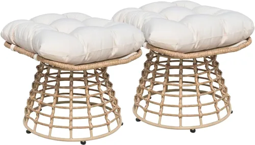 Vista 9 de Otomanas giratorias para exteriores de 2 piezas para reposapiés de patio, otomana de mimbre de ratán de polietileno con cojines, reposapiés