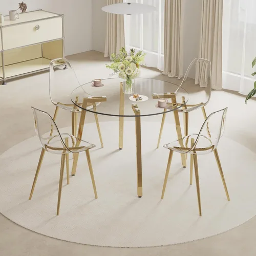 Vista 13 de Juego de mesa de comedor de cristal para 4, mesa rectangular con 4 sillas de cocina de cuero blanco, juego de comedor de cocina de 51 pulgadas, mesa