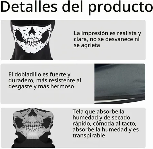 Vista 4 de 2Pcs Skull Balaclava Ghost Mask, Motorcycle Balaclavas for Men, Neck Gaiter for Men Breathable Full Face Ghosts Masks Estándar