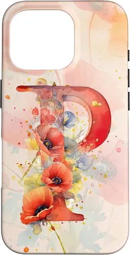 Vista 20 de iPhone 16 Beautiful Poppy Flowers Initial Letter P Monogram Watercolor Case