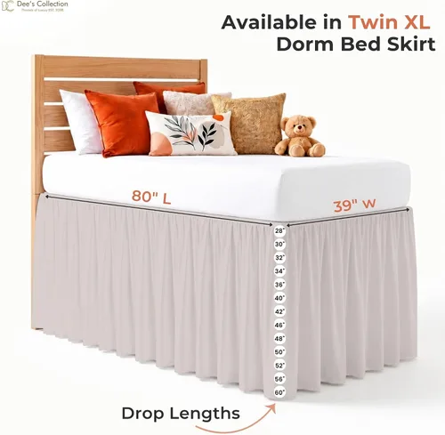 Vista 15 de Dorm Ruffle Twin XL 28" Drop Extra Long BedSkirt, Premium Brushed Microfiber Tailored Drop, Put On Elastic Long Dust Ruffle, Split Corner, Bedroom