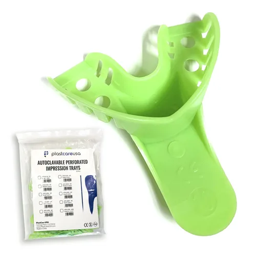 Vista 13 de Bandejas de impresión dental grandes inferiores - Juego de bandejas de impresión perforadas autoclavables - Tamaño número 2 (Bolsa de 12)